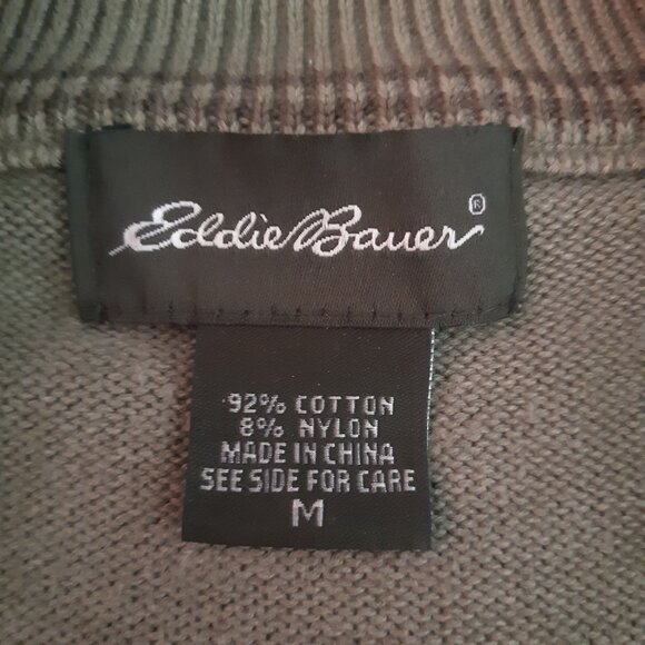 Eddie Bauer SZ M 1/4 Zip Mock Neck Light Sage Green Cotton Sweater - Picture 3 of 13